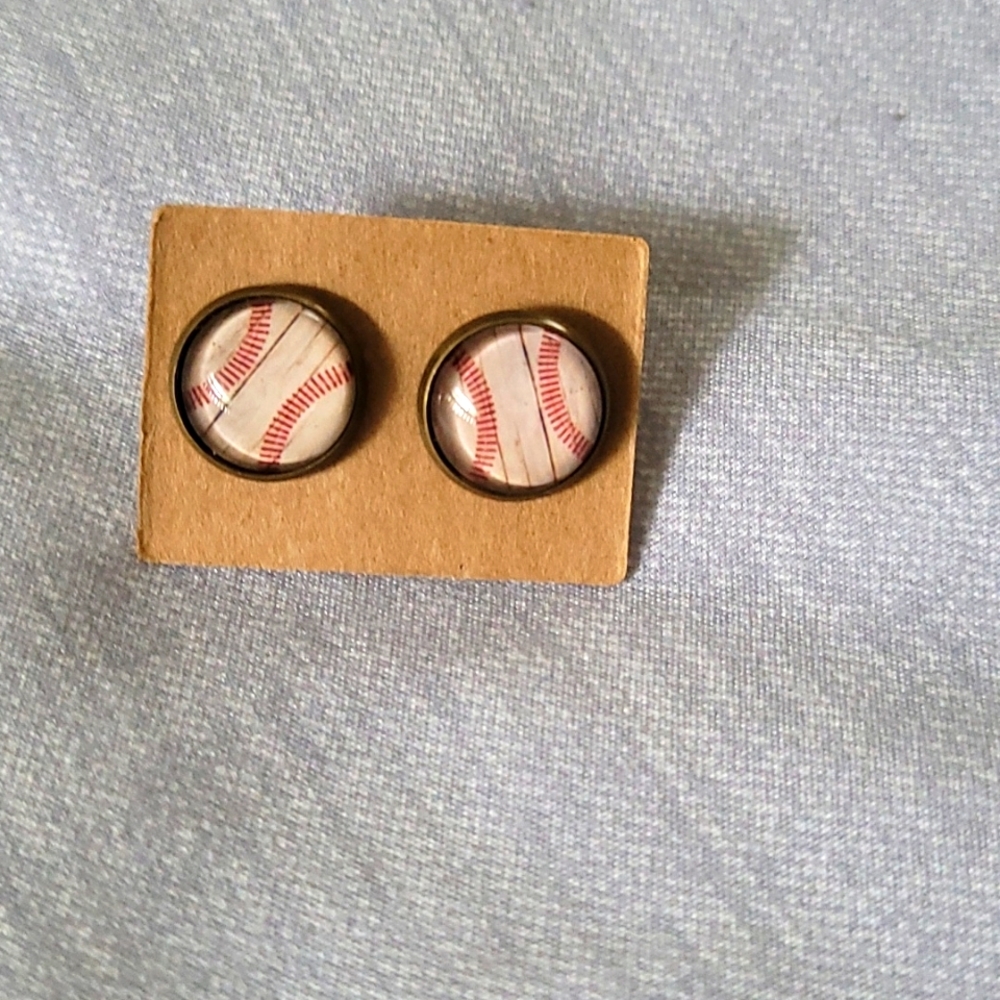 Baseball Button Earrings NWOT